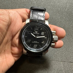 Mark Naimer Mens Quartz Watch Silver Tone Black Dial Black Band Working